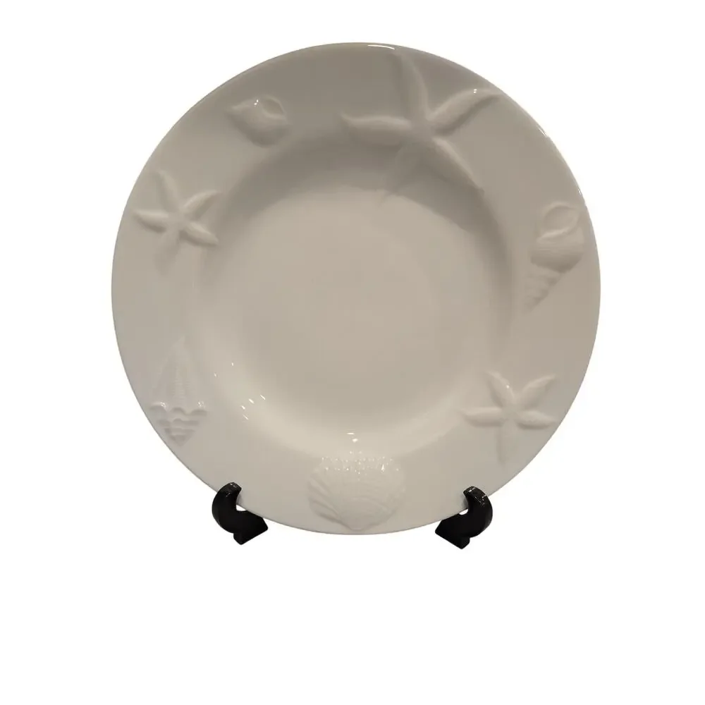 Pottery Barn Seashore Dinner Plates Set Of 2 White Seashell Starfish Nautical